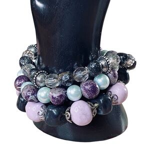 Handcrafted Multicolor Beaded Stretch Bracelet Set 1 SZ Fits Most 3 Bracelet Set
